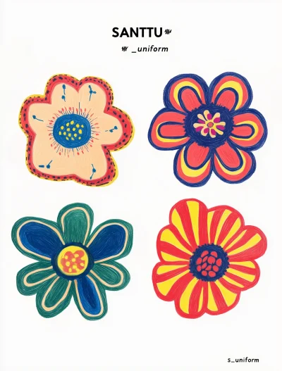 Hand Drawn Illustration of Four Flowers