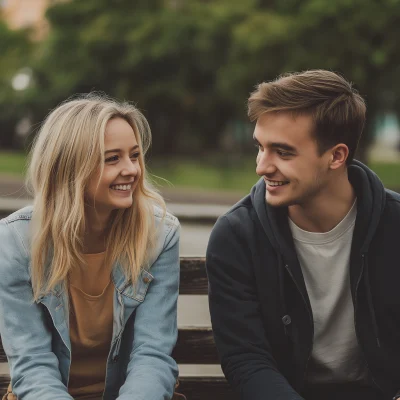 Young couple having a conversation outdoors