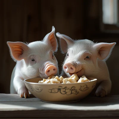 Two Little Pigs Eating