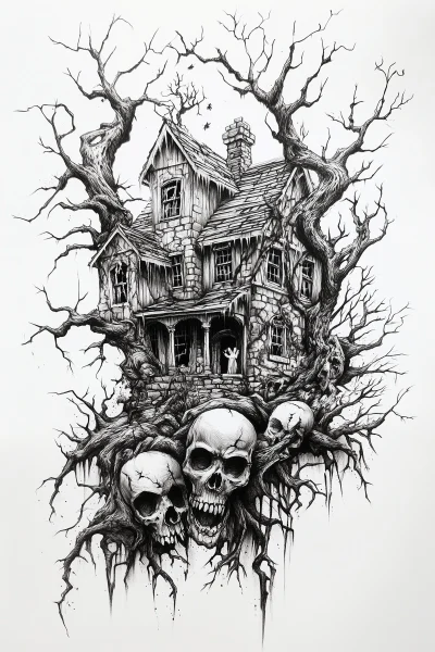 Scary Haunted House Tattoo Design