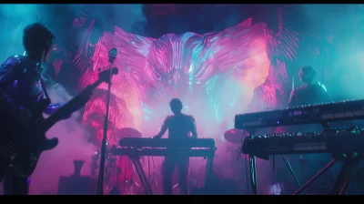 Futuristic Android Band on Psychedelic Stage