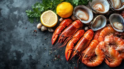 Seafood on Black and Gray Background