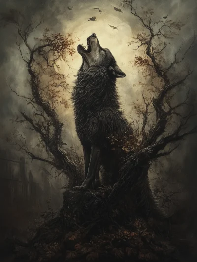 Wolf Howling at Gothic Castle