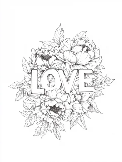 Floral Love Lettering Coloring Page