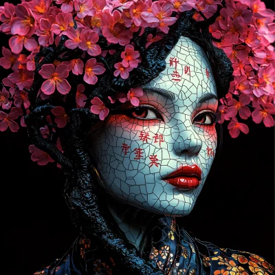 Cracked Porcelain Geisha Portrait