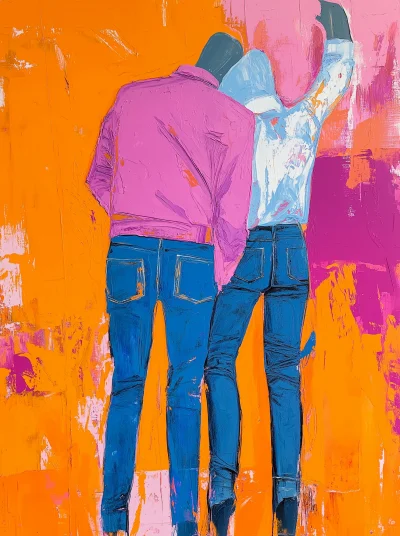 Orange and Pink Painting of Two People