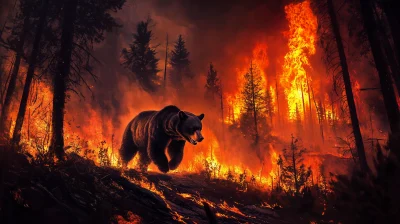 Black Bear Fleeing Wildfire