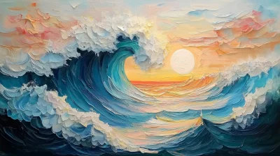 Ocean Wave Palette Knife Painting