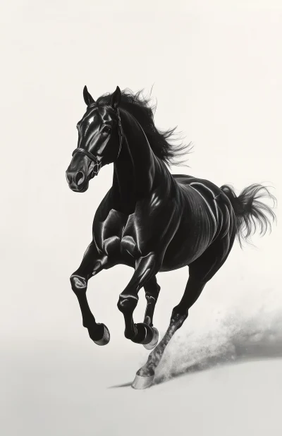 Elegant Black Horse Running