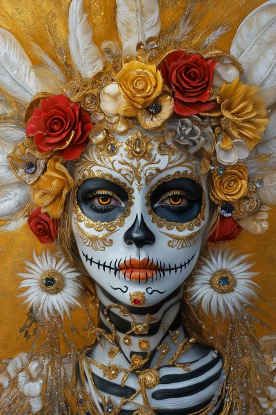 Mexican Day of the Dead Celebration in White and Gold