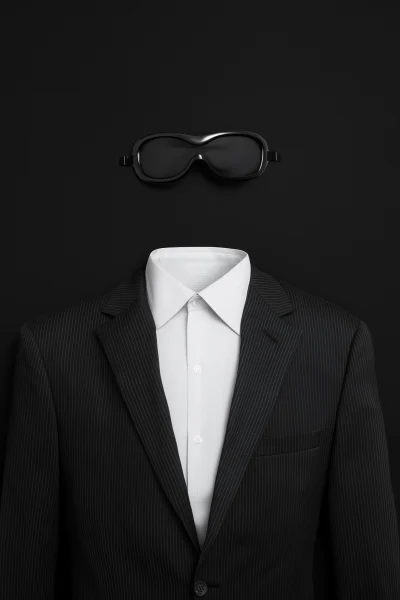 Black and White Suit and Silk Eye Mask