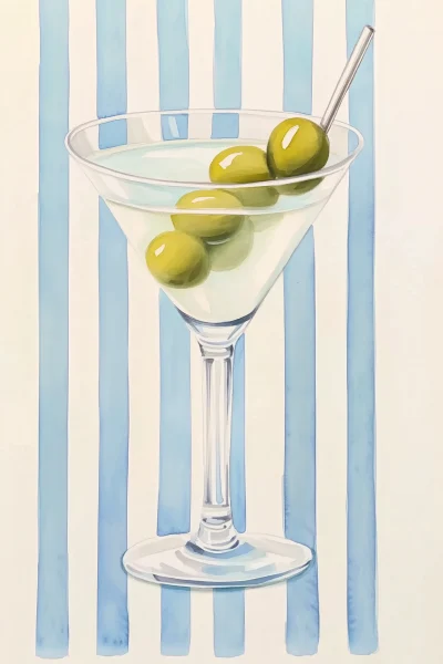 Elegant Martini Glass Watercolor Painting