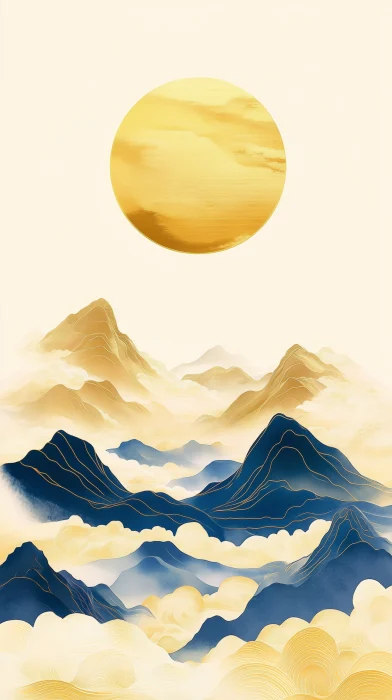 Golden Moon in Chinese Art Style