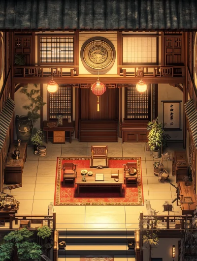 Asian House Interior with Old Furniture