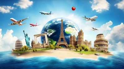 Travel and Landmarks Globe Artwork