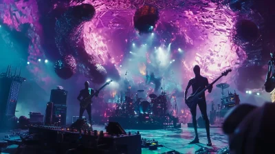 Futuristic Android Band on Psychedelic Stage