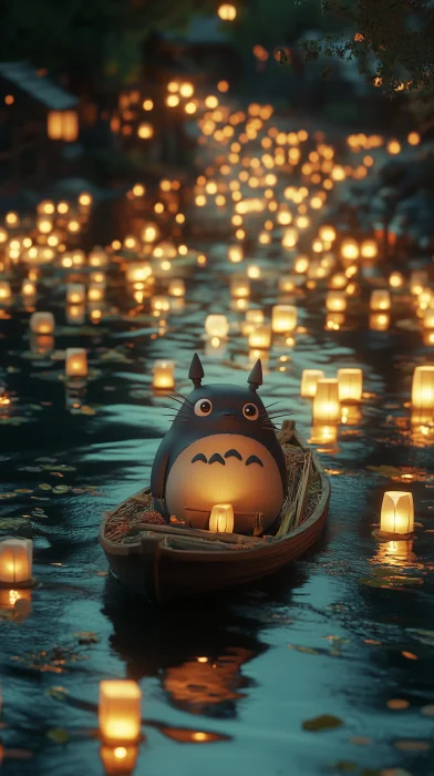 Totoro and Lantern on Japanese Boat