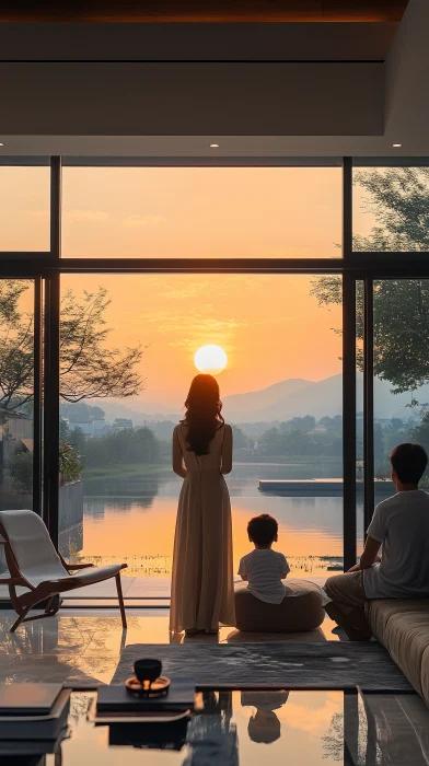 Chinese Family in Elegant Minimalist Interior