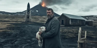 Icelandic Volcanic Farm with Lunar Rocket Ship