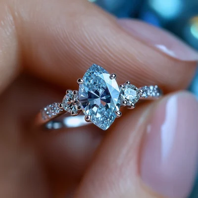 Macro Shot of Azure Marquise Moissanite Ring