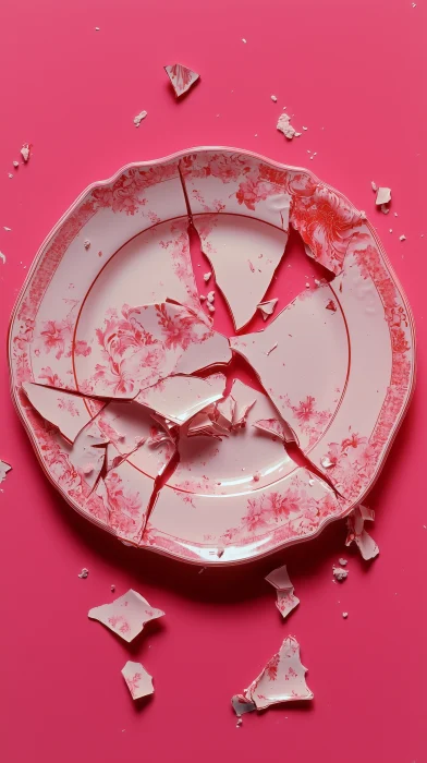 Broken Porcelain Plate in Wes Anderson Style