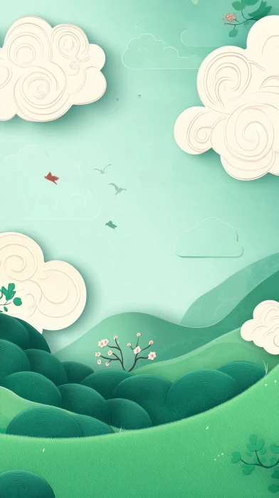 Auspicious Clouds and Green Grassland Illustration