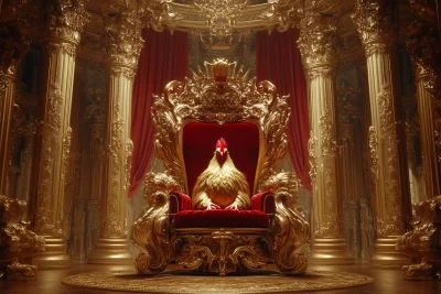 Golden Rooster King on Throne