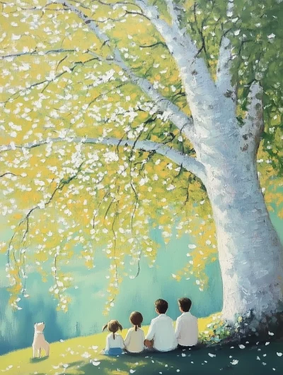 Family Under White Tree