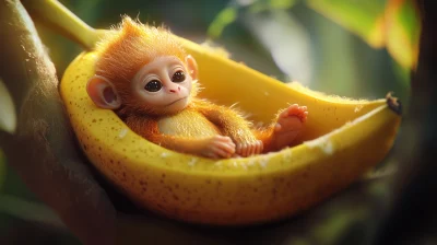 Banana hatching a small monkey