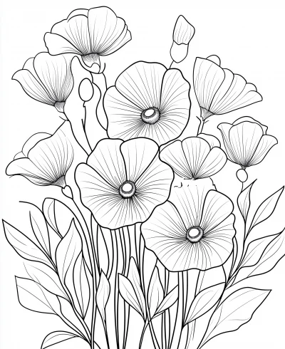 Adult Coloring Page with Flowers