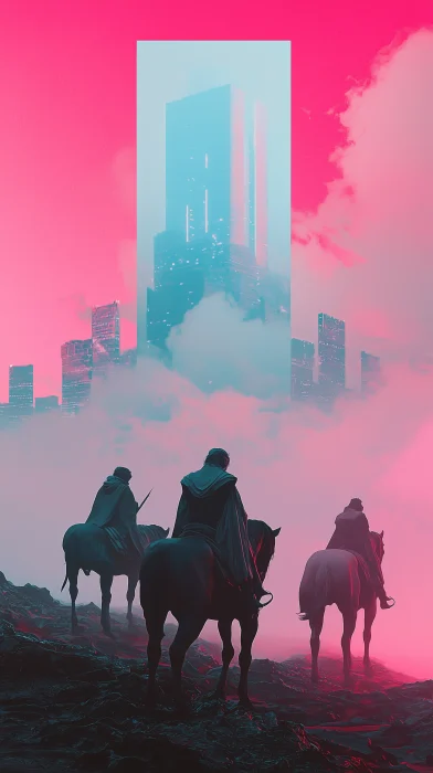 Biblical Four Horsemen in Cyberpunk Style