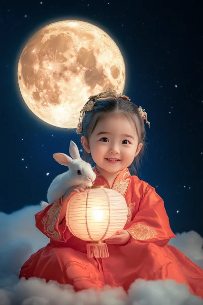 Chinese Baby and Full Moon