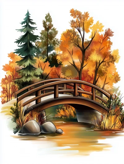 Fall Bridge Illustration