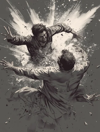 Top View Fight Scene of Two Men in Comic Style