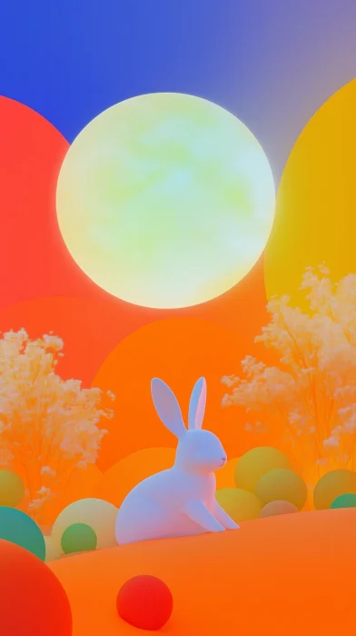 Full Moon and Rabbit Illustration