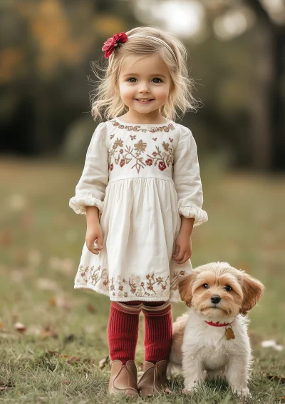 Girl with Puppy Outdoors