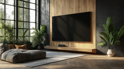 Modern Room with Large Black Screen TV Mockup