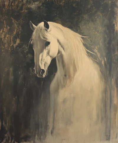 Vintage White Horse Painting