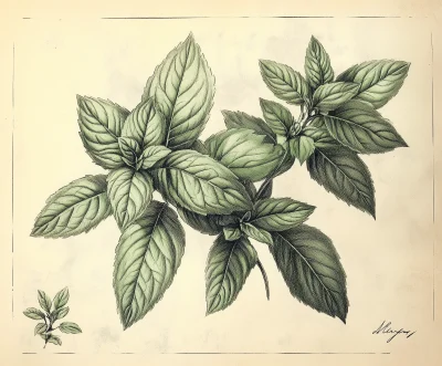 Mint Leaves Etching Drawing