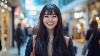 Smiling Japanese Woman in Shopping Mall