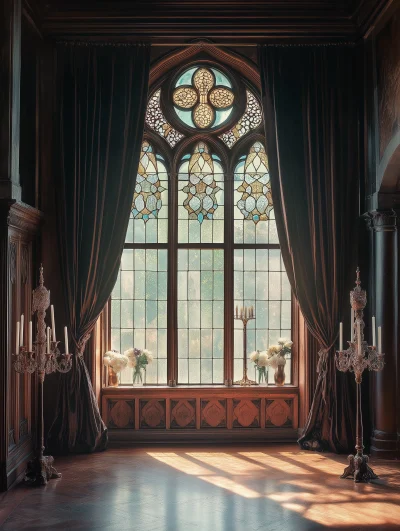 Stained Glass Window in a Luxurious Room