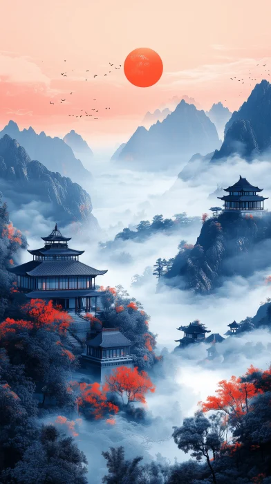 Abstract Oriental Landscape Poster