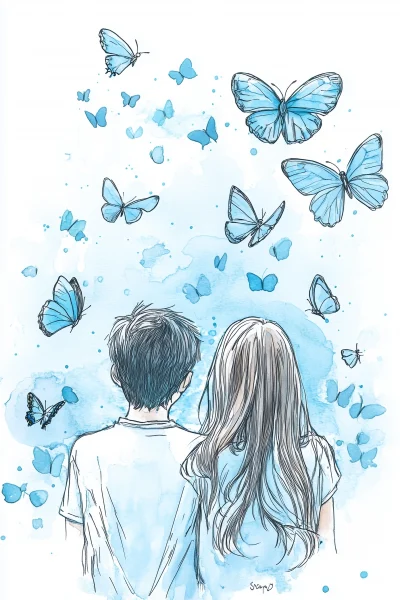 Boy and Girl Looking at Butterflies