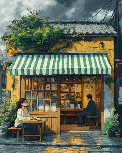 Small Shop Exterior in Studio Ghibli Style