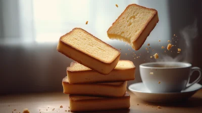 Toasted bread biscuits and cup of tea