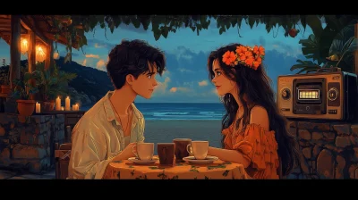 Romantic Cafe Scene Illustration