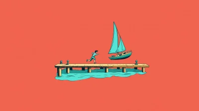 Person Running on Pier Illustration