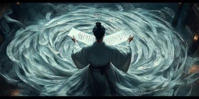 Chinese Poet in Cinematic Calligraphy Scene