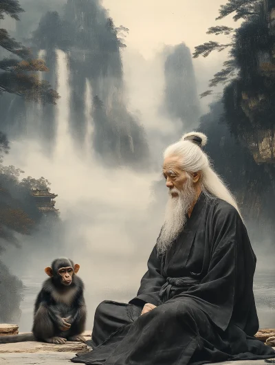 Old Man and Ancient Chinese Monkey