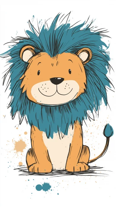 Ralph Steadman Style Cute Lion Illustration